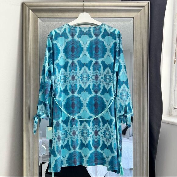 NWT ASPANA Boho Summer lightweight Tunic In Color Turquoise Long Sleeve Size S - Picture 3 of 5